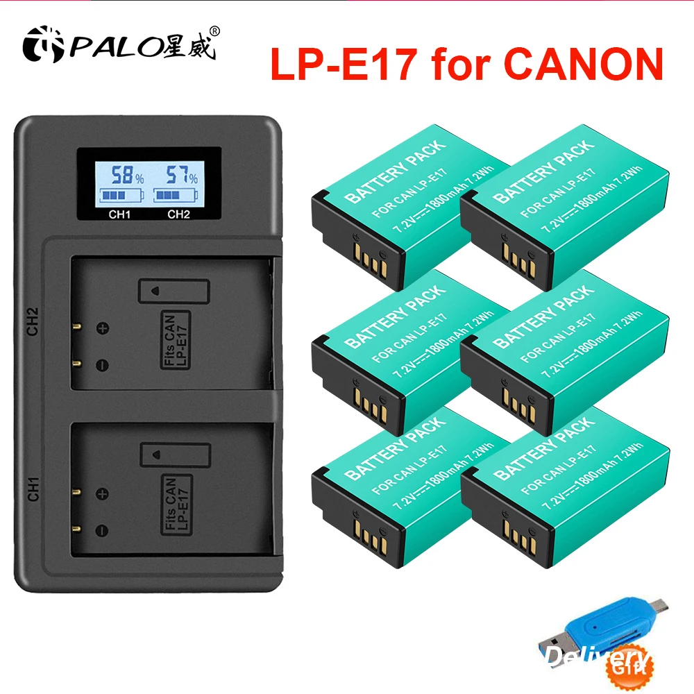 Palo Lpe17 Lp-e17 lp E17 Bateria Mais Lcd Carregador Usb para Canon Eos rp 250d 200d m3 m5 m6 750d 760d T6i T6s 800d 8000d 77d Beijo X8i
