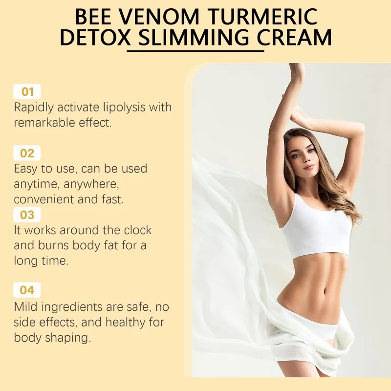 Bee Venom Turmeric Detox Slimming Cream Fat Burning Shrinking Weight Loss Anti-Cellulite Promote Metabolism Massage Cream slimming cream gel body cream