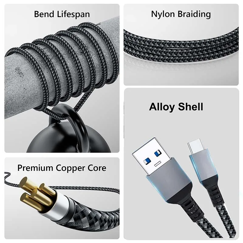 10Gbps USB-A to Type C 케이블, 긴 USB 3.2 Gen 2 USB A to C 충전 및 데이터 케이블, 2M USB 3.0 A to C 데이터 동기화 전원 케이블