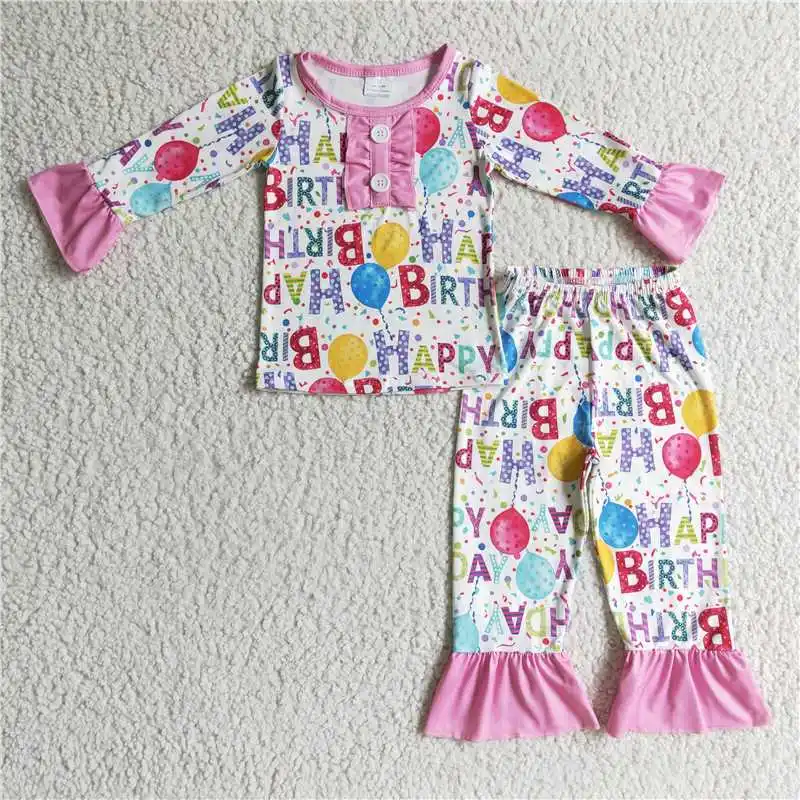 

Hot Sale Baby Girls Designer Clothes Girls happy birthday birthday long-sleeved trouser suit Boutique Girls Clothes Suit