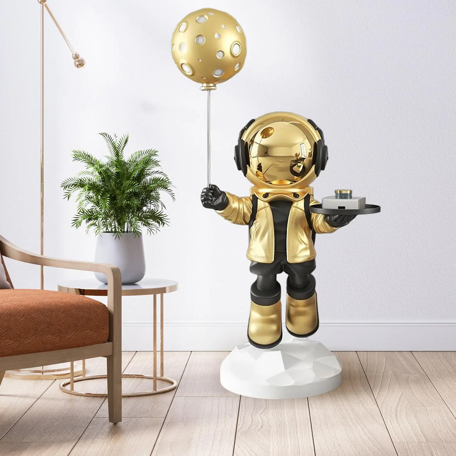 

Nordic Astronaut Figurine Storage Tray Spaceman Sculpture Sundries Container Statue for Floor Cafe Entrance Home Decoration
