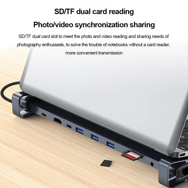 10 in 1 USB Hub Dock AUX HD-compatible VGA Adapter USB C Laptop Docking Station USB 3.0 5Gbps Data Ports for Macbook Huawei 4