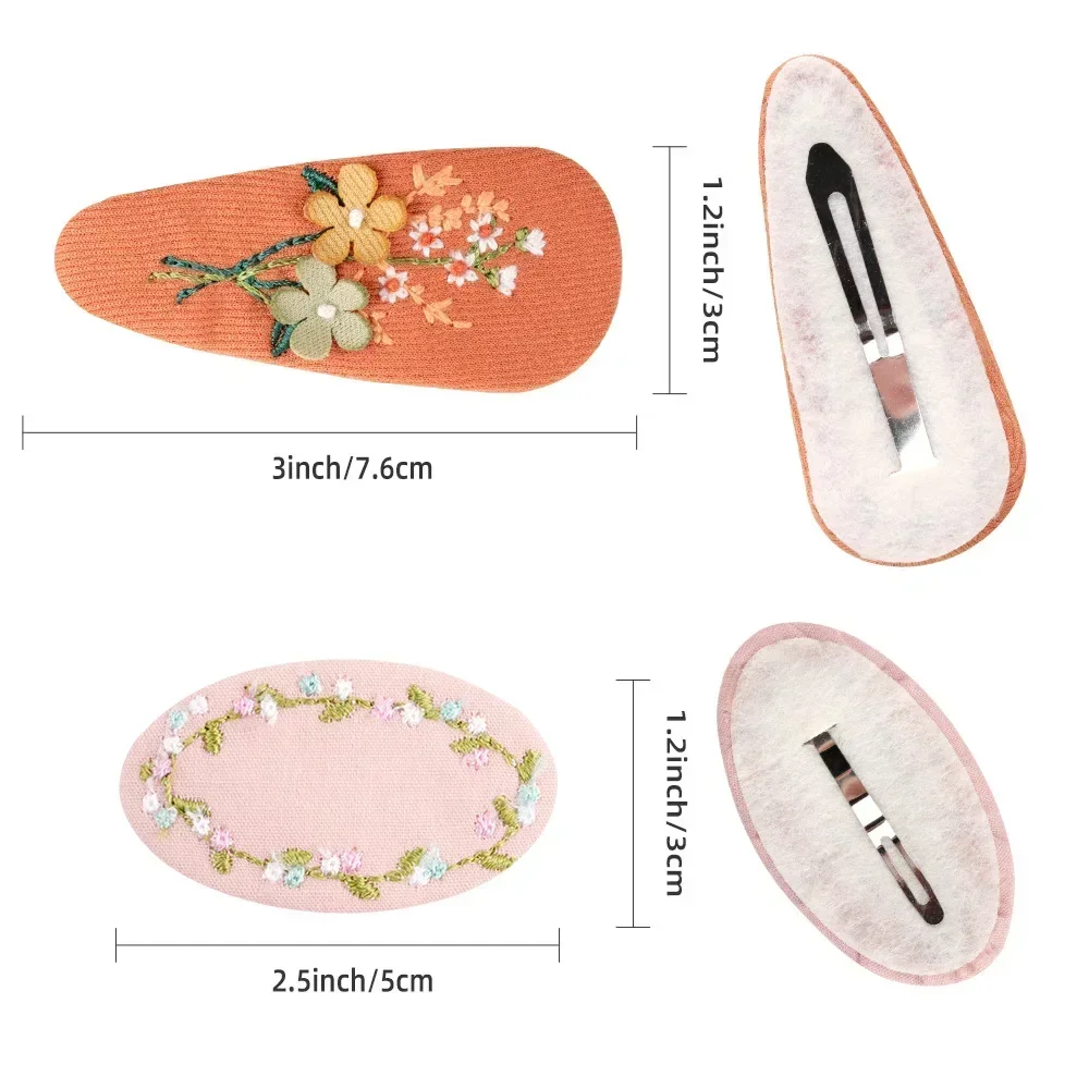 Korea Retro Hair Clips Floral Fabric Oval BB Barrettes Embroidery Flower Hairpin 2Pcs/lot Kids Hair Accessories