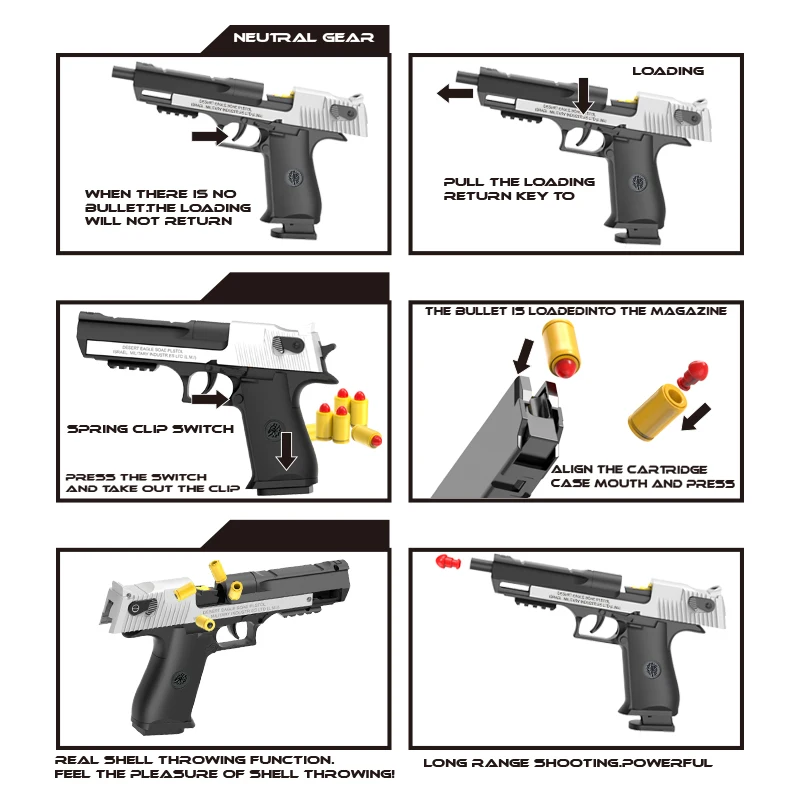 Black Automatic Shell Ejection Desert Eagle Toy Gun, Air Gun, Soft Bullet Continuous Firing Children's Shooting Weapon 3