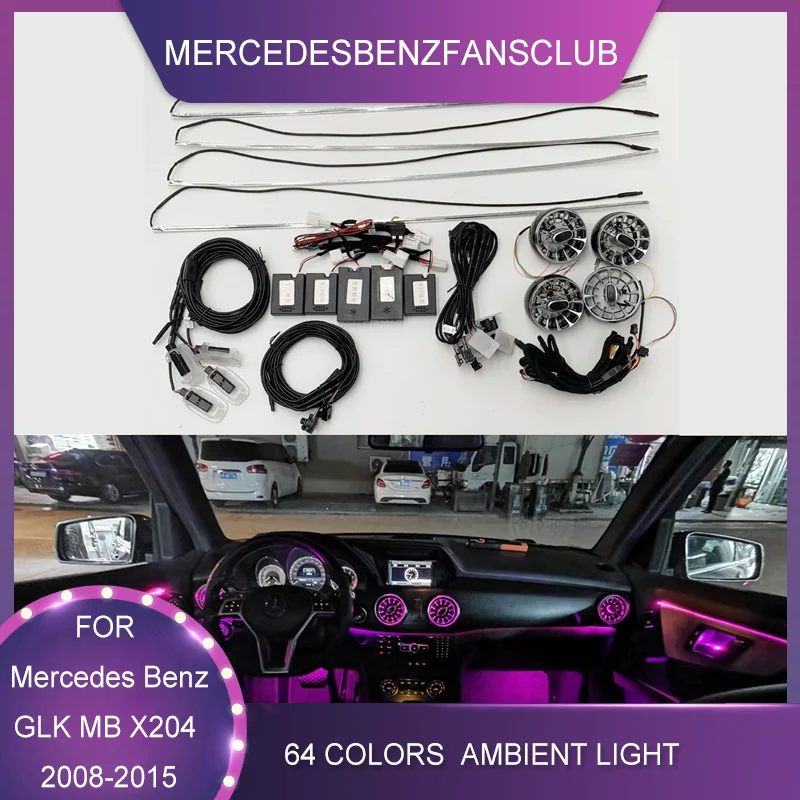 

64 Colors Door Ambient Light Front Air Vents For Mercedes Benz GLK MB X204 2008-2015 Turbine Outlet Dashboard Neon Light Kit Set