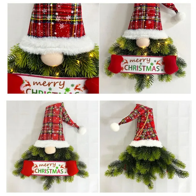 Christmas Wreath Gnome Hat Wreath with Light Glowing Garland for Front Door Hanging Ornament Window Restaurant Home Decor 6