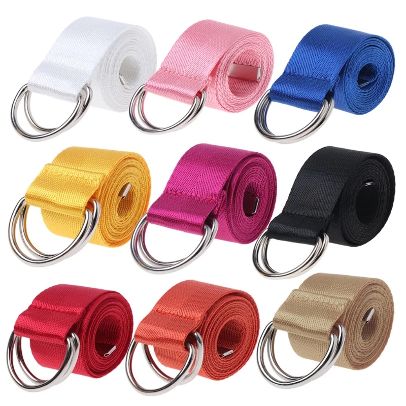

Double Ring Buckle Waist Belt Candy Color Canvas Solid Color For Men And Women