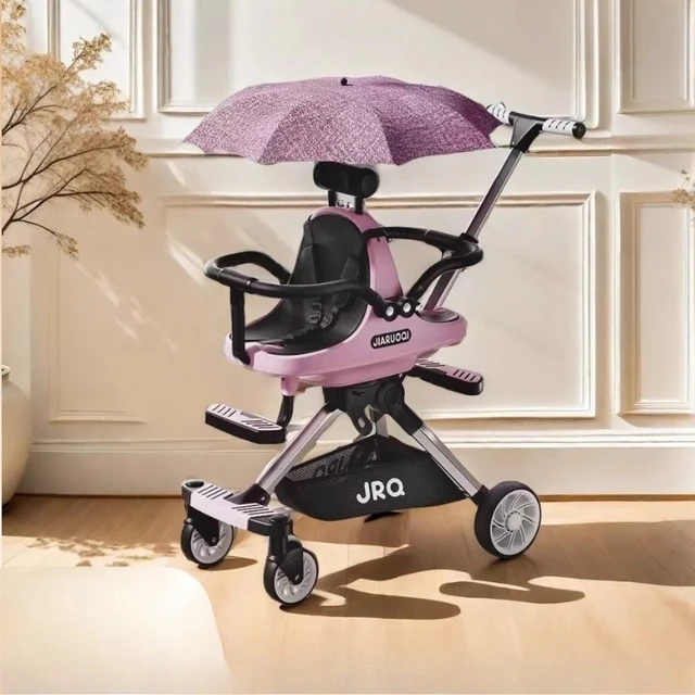 Poussette double en alliage d'aluminium, configuration du siège avant et arrière avec absorption des chocs, pare-chocs de sécurité pliable 1