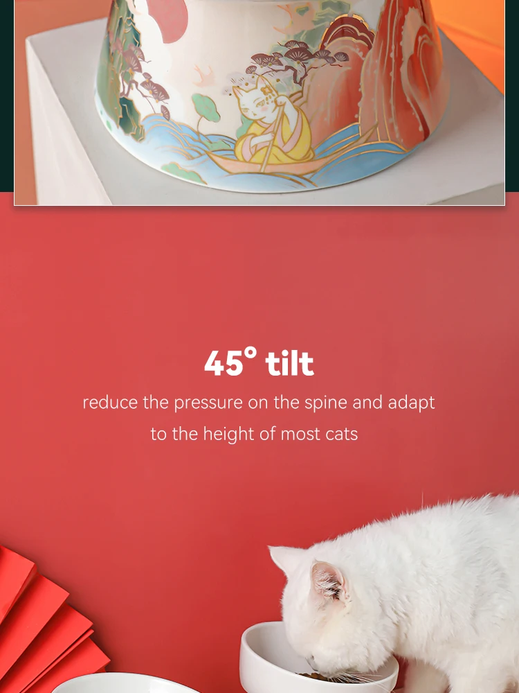 Chinese Style Cat Bowl Ceramic Pet Food Water Feeders Elevated Cats Drinking Eating - PeticaDeals