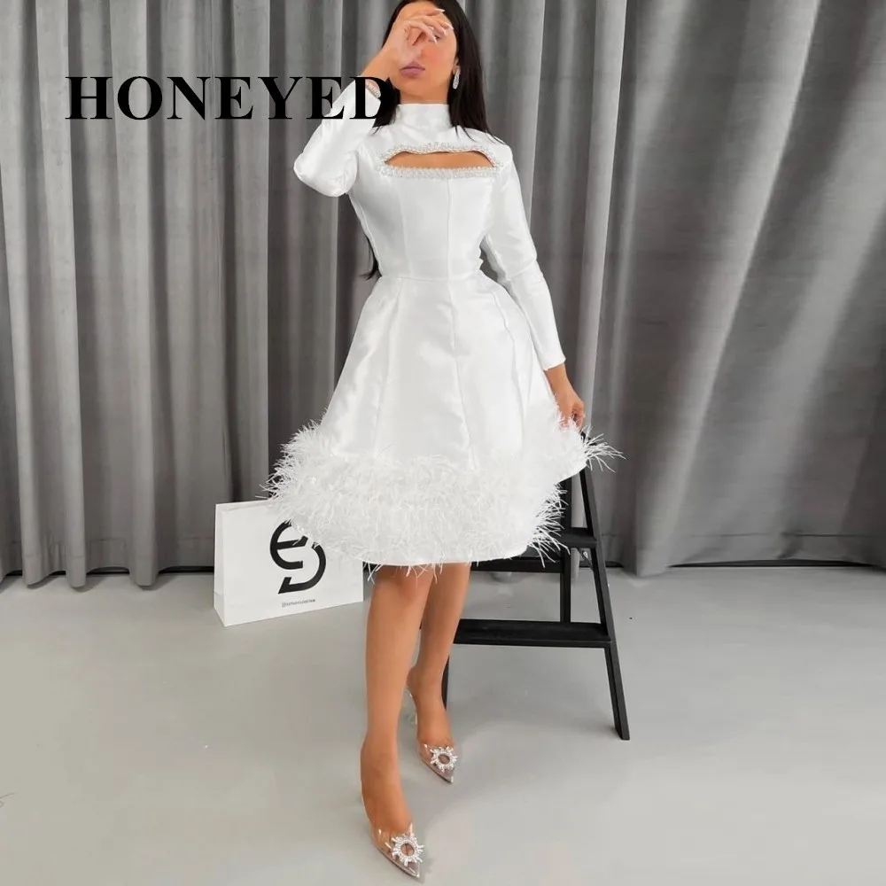 

Honeyed Cocktail Party Dress 2023 Jewel Ruffles Sleeves Knee Length Satin Gradutation Homecoming Gown Robe De Soriee Vestidos