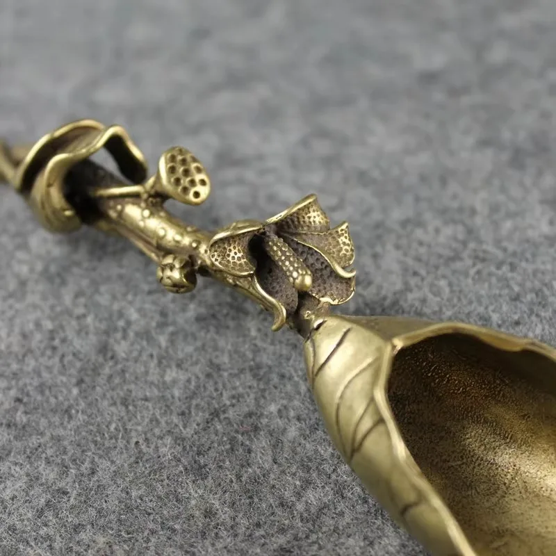 Creative Tea Scoops Shovel Brass Copper Lotus Root Bamboo Tableware Coffee Spoon Pet Ceremony Ice Cream