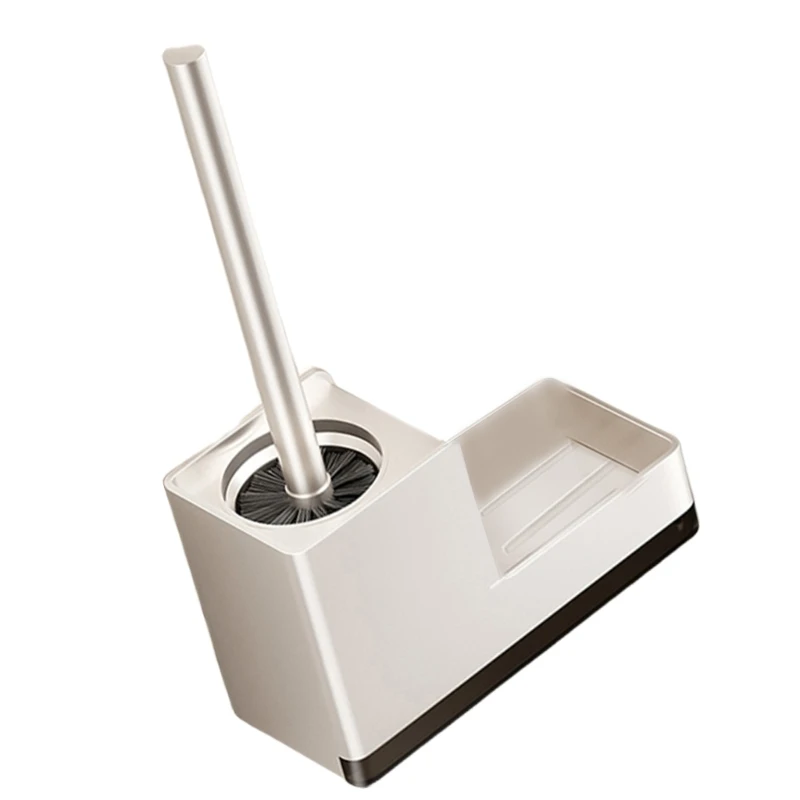 Long Handle Bathroom Brush with Storage Shelf Not Drill Installation Modern Toilet Brush Set with Convenient Holders R9UF
