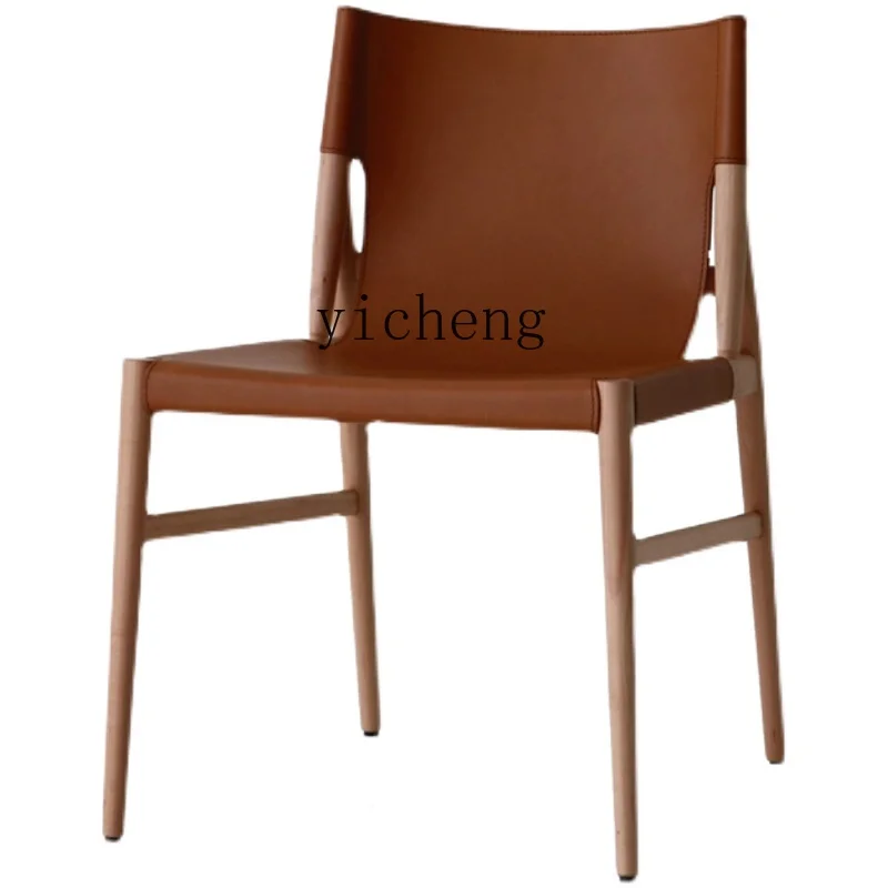 

Zk Light Luxury Simple Log Solid Wood Dining Chair Desk Leather Chair Designer High-End Saddle Leather