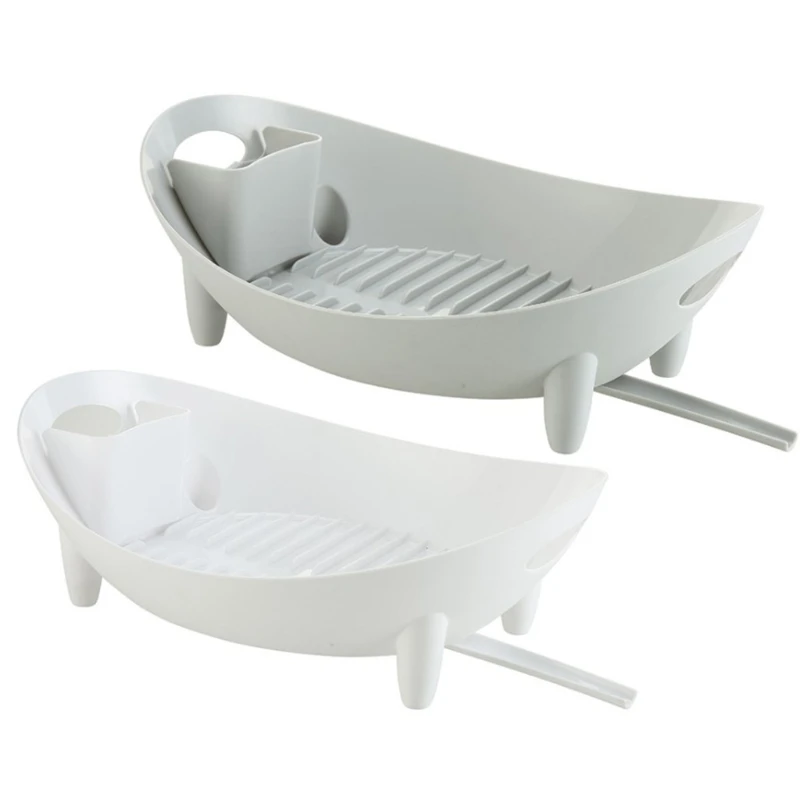 

Dish Drying Rack Oval Shaped Drainer with Utensil Holder Plate Bowl Cutlery Storage Vegetable Basket Kitchen