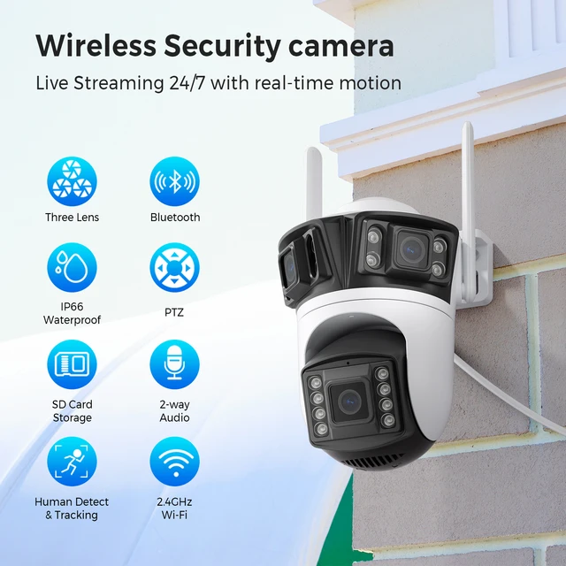 BESDER 6K 12MP HD Three Screen WIFI IP Camera Outdoor Three Lens Ai Human Detection Waterproof CCTV Video Security Camera iCsee 2