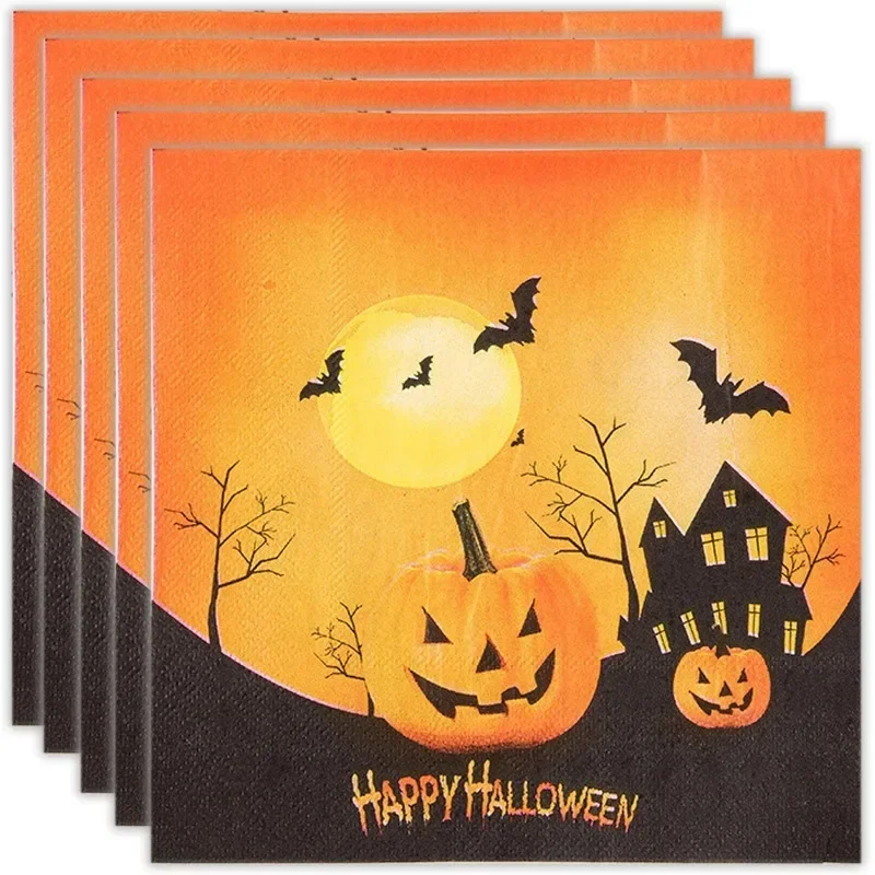 10/20pcs 2-Ply 33cm Halloween Pumpkin Bat Noir Pattern Printed Party Paper Napkins Halloween Elements Decorative Paper Placemats