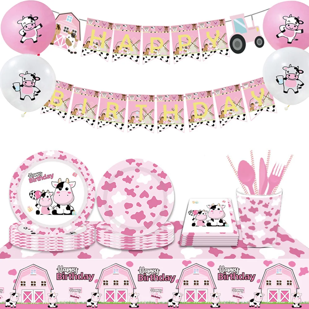 

Farm Pink Cow Party Supplies Pink Cow Party Tableware Pink Cow Plates Napkins Cups Straws Pink Cow Party Baby Shower Decorations