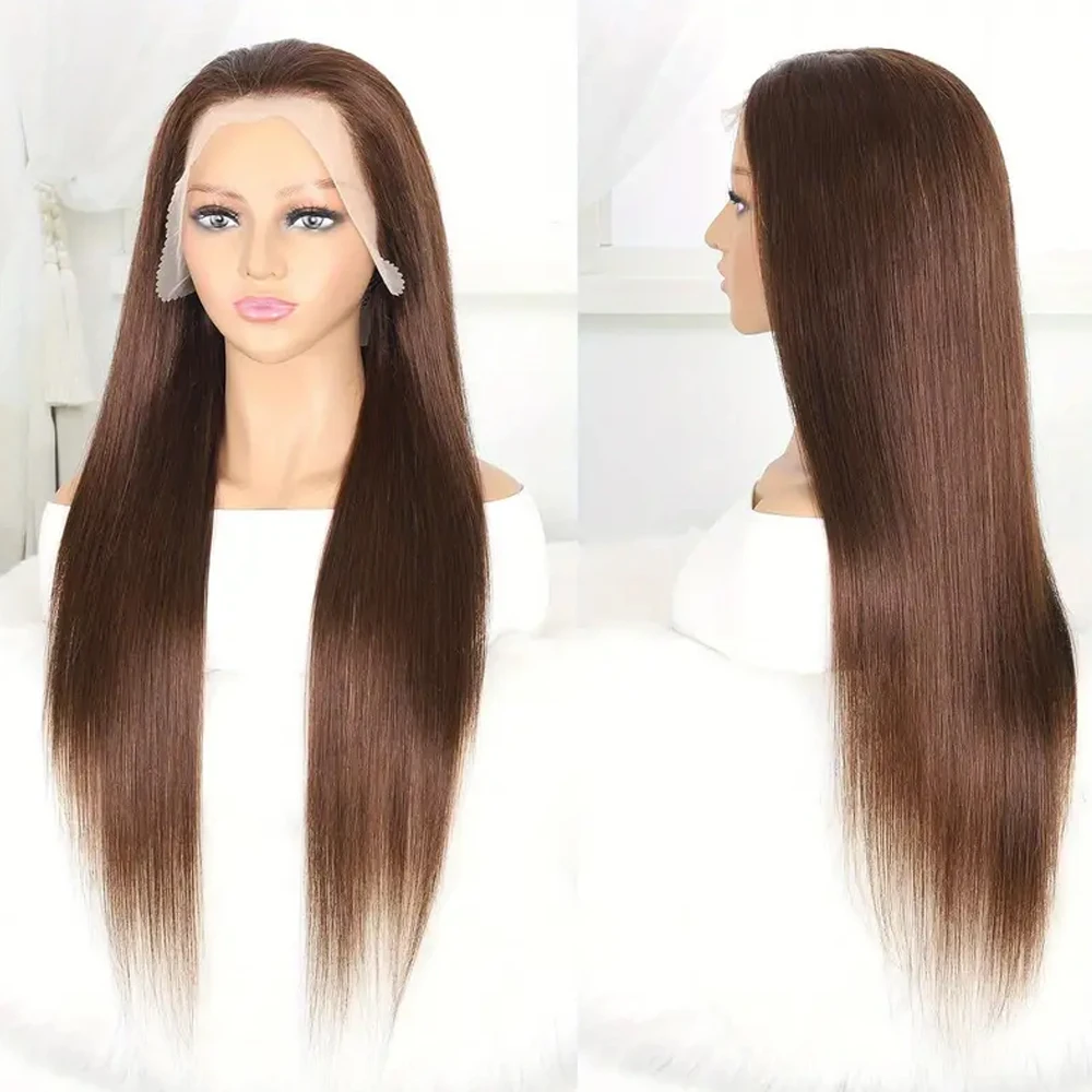 Straight HD Lace Frontal Perucas para Mulheres, Castanho Chocolate, Cabelo Humano, Cabelo do Bebê, Densidade 180, 13x4