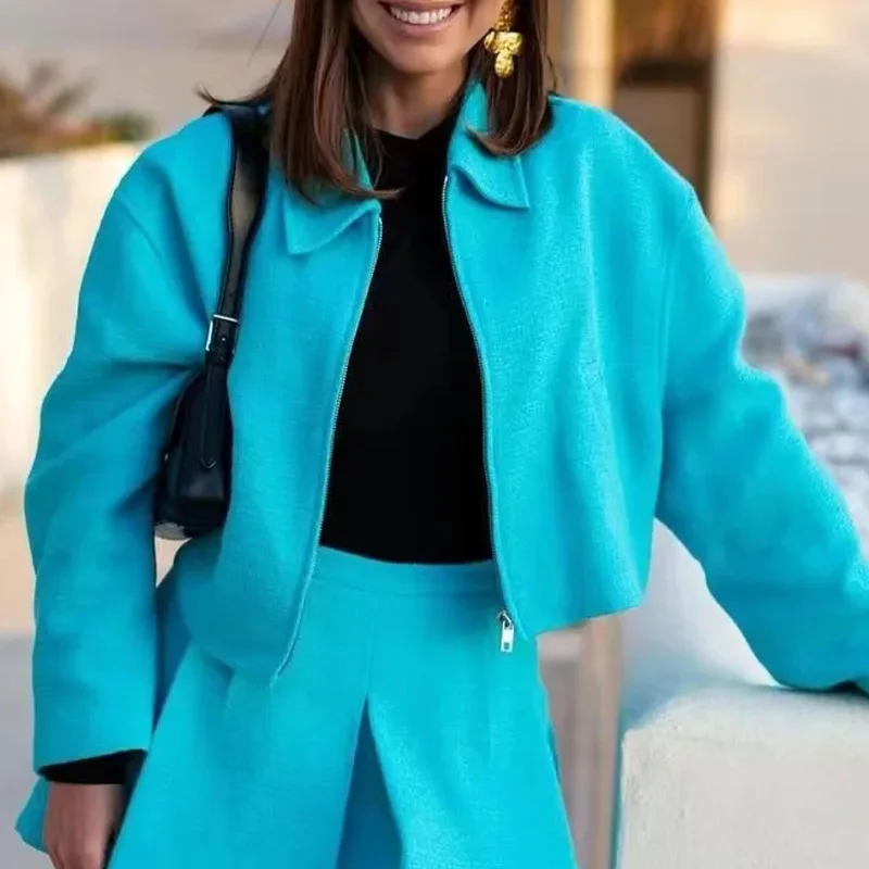 Women's Jackets rfzatrafins Coat Outwear Long Sleeve Tops Solid With Zipper Jacket Ladies Casual Cropped Coat For Women Bombers