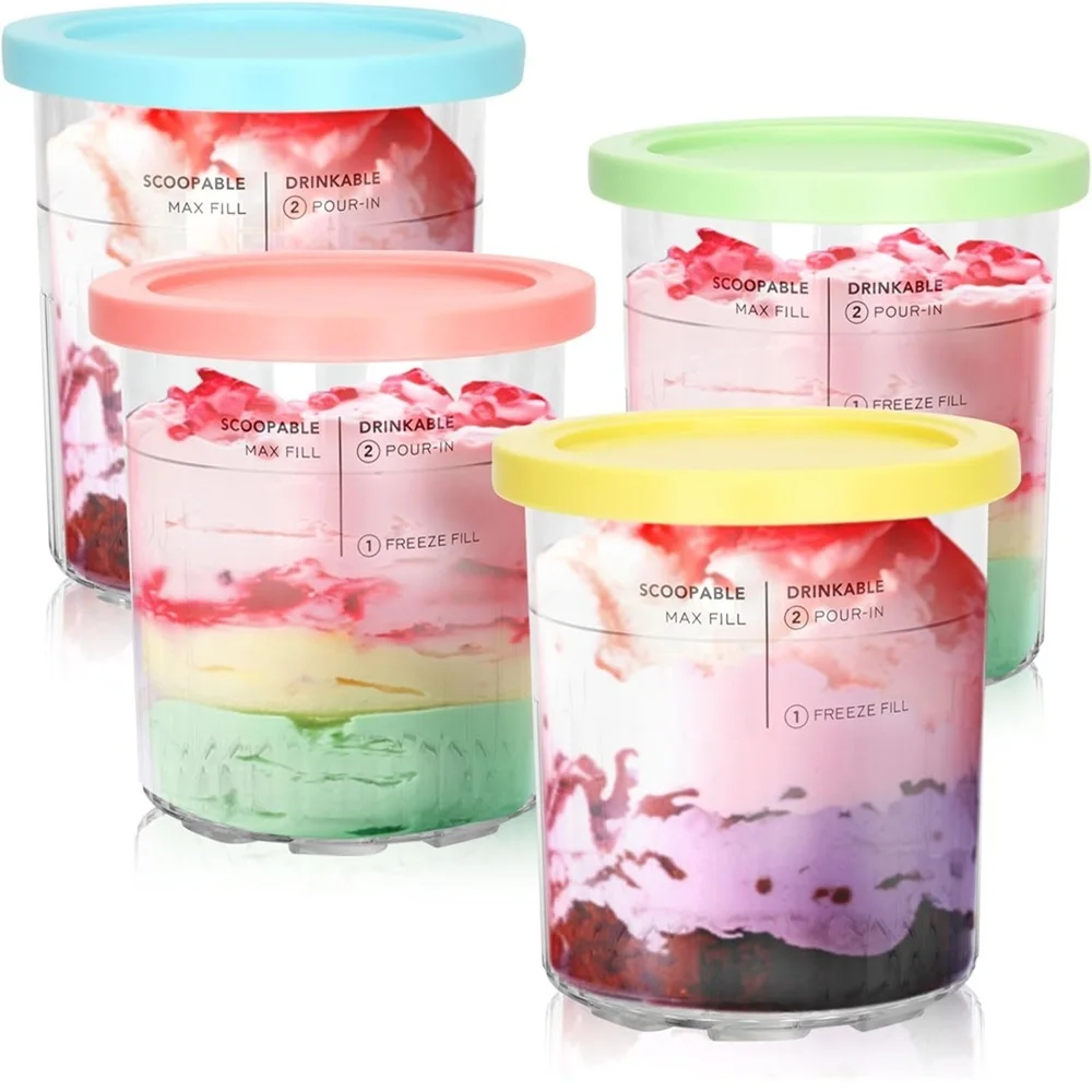 Description Picture 2 of item4 Pack NC500 NC501 Ice Cream Pint fit for Ninja Delux Ice Cream Maker, For Ninja Creami Deluxe Containers Hold 24 Ounces of Food