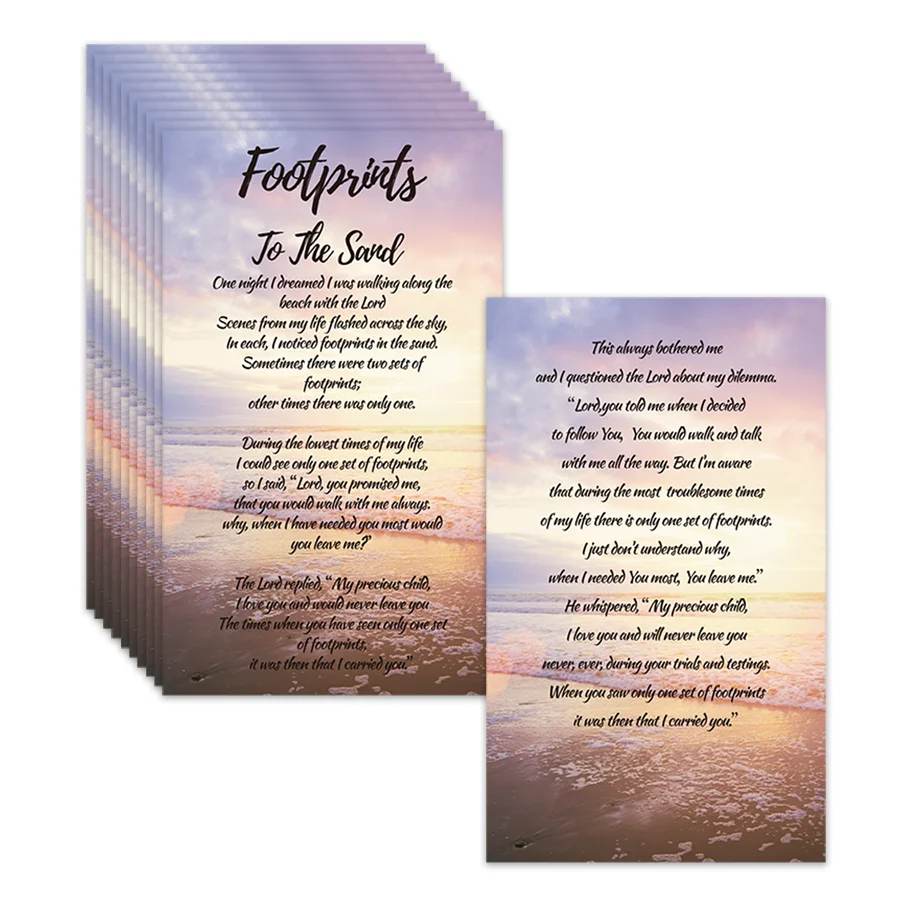 100 stücke Massen zählung von Fußabdrücken in den Sand gedicht geschenken-Taschen gebets karte-christliche Lesezeichen-Brieftaschen karten. – Detail 5
