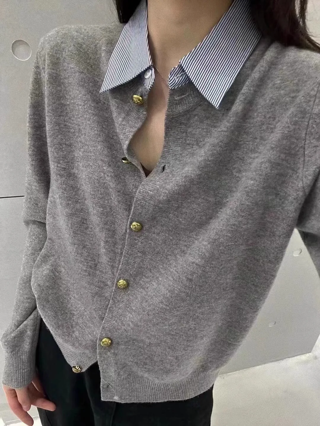 High-grade POLO shirt collar 100 pure cashmere knitted cardigan women's long-sleeved spring and autumn wool top base coat
