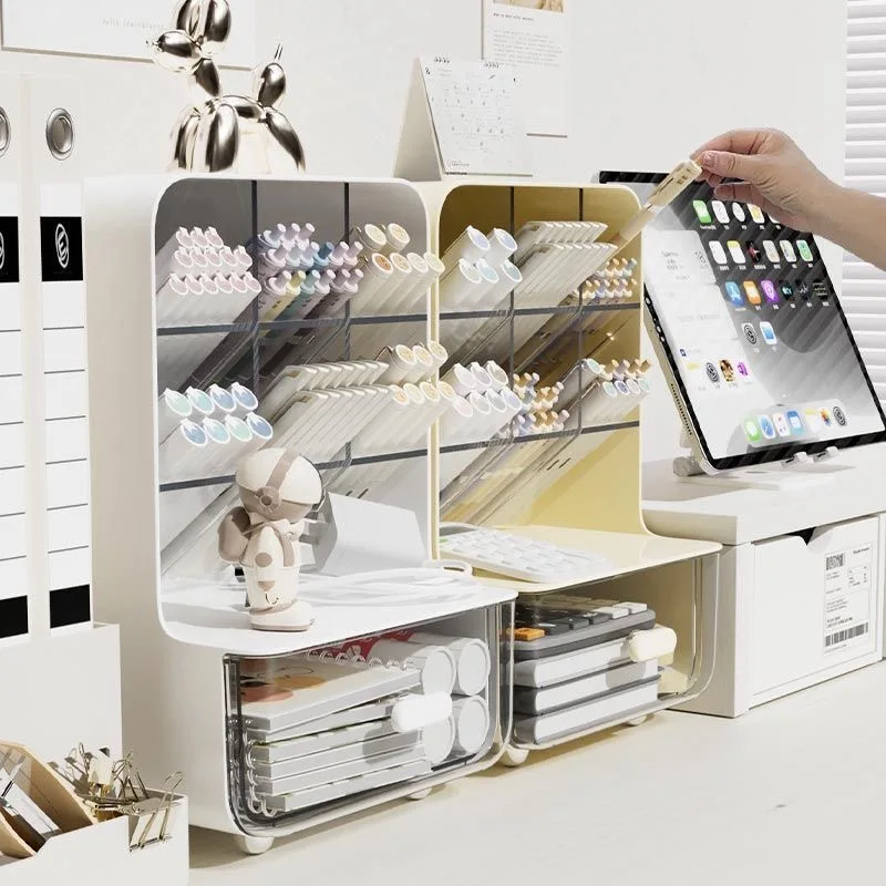 Multi Layer Bevel Insert Desk Pen Holder Organizer Large Capacity Storage Bins Office Home School Stationery Supplies