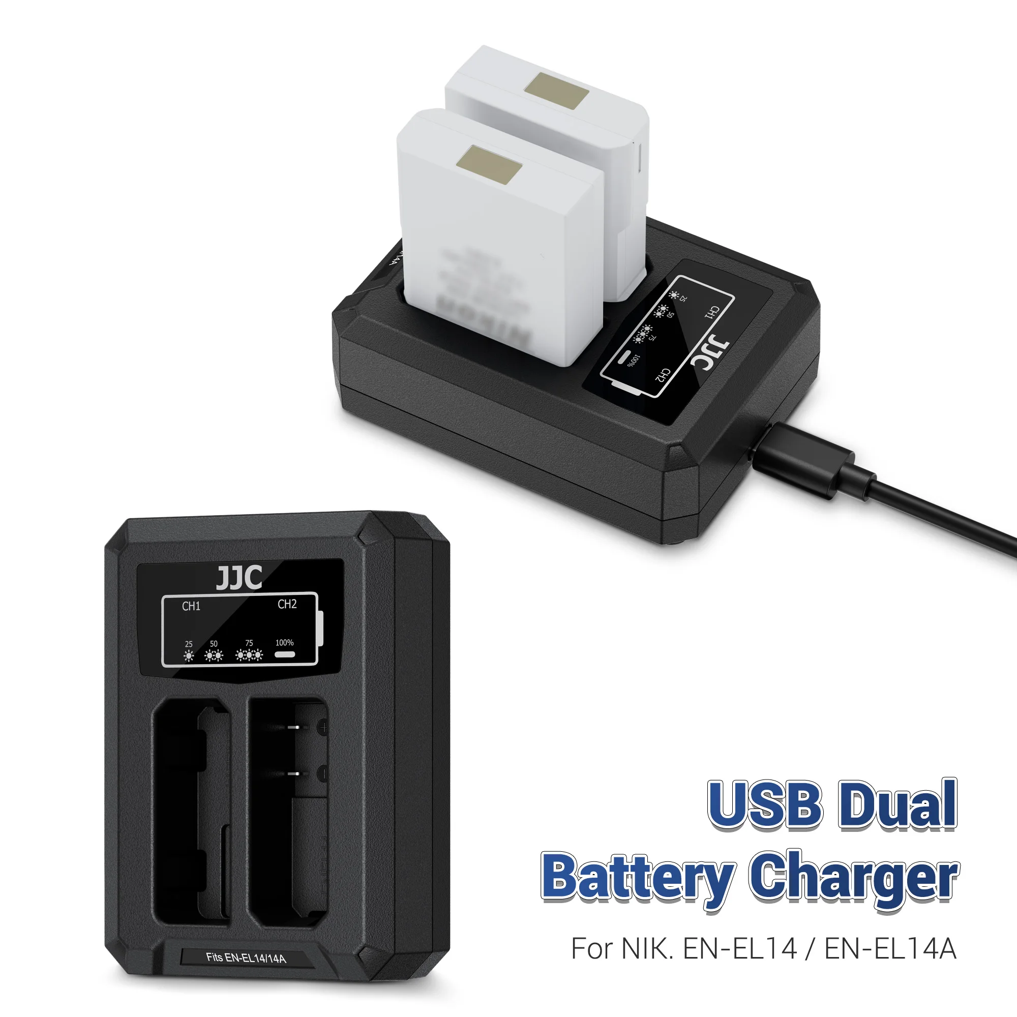 JJC USB 타입 C 듀얼 배터리 충전기 니콘 D5600 D5300 카메라 배터리..