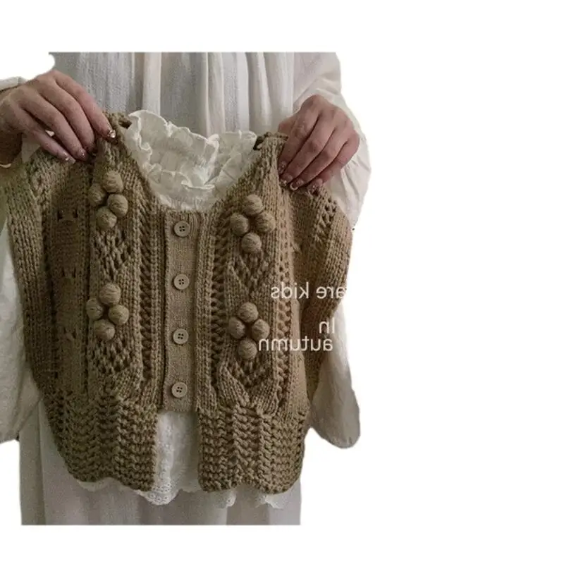 Autumn Baby Girls Waistcoat Cotton Knitted Flower Patched Single Breasted Toddler Girls Vest Children Waistcoat