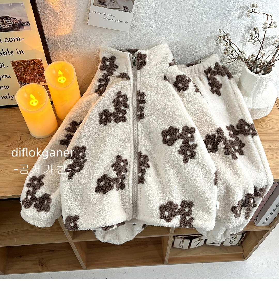Ircomll 2-teilige Kinderkleidung, warme Fleece-dicke Babykleidung, Mädchen, Jungen, Loungewear, Kapuzenpullover + Hosen, Schuluniform-Outfit – Detail 3