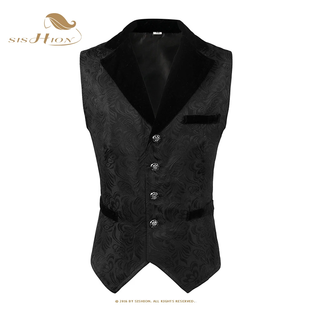 

SISHION 2023 Medieval Gothic Steampunk Men Vest VD3613 Jacquard Single Breasted Mens Suit Vests Victorian Gilet Homme