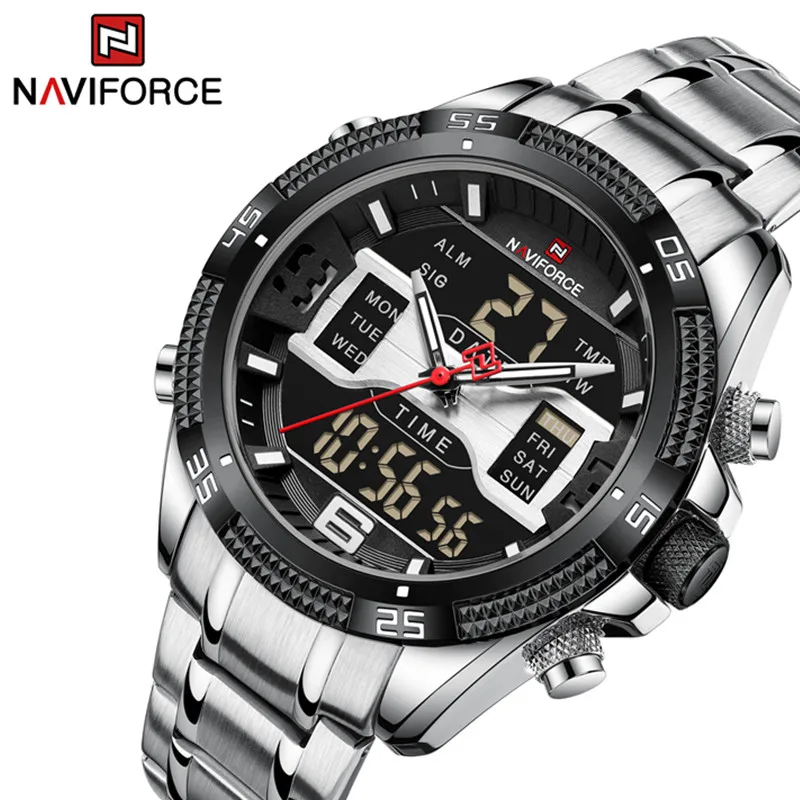 

NAVIFORCE Brand Men Luxury Watches Stainless Steel Casual Sport LCD Display Analog Digital Quartz Wristwatches Reloj Hombre 2023