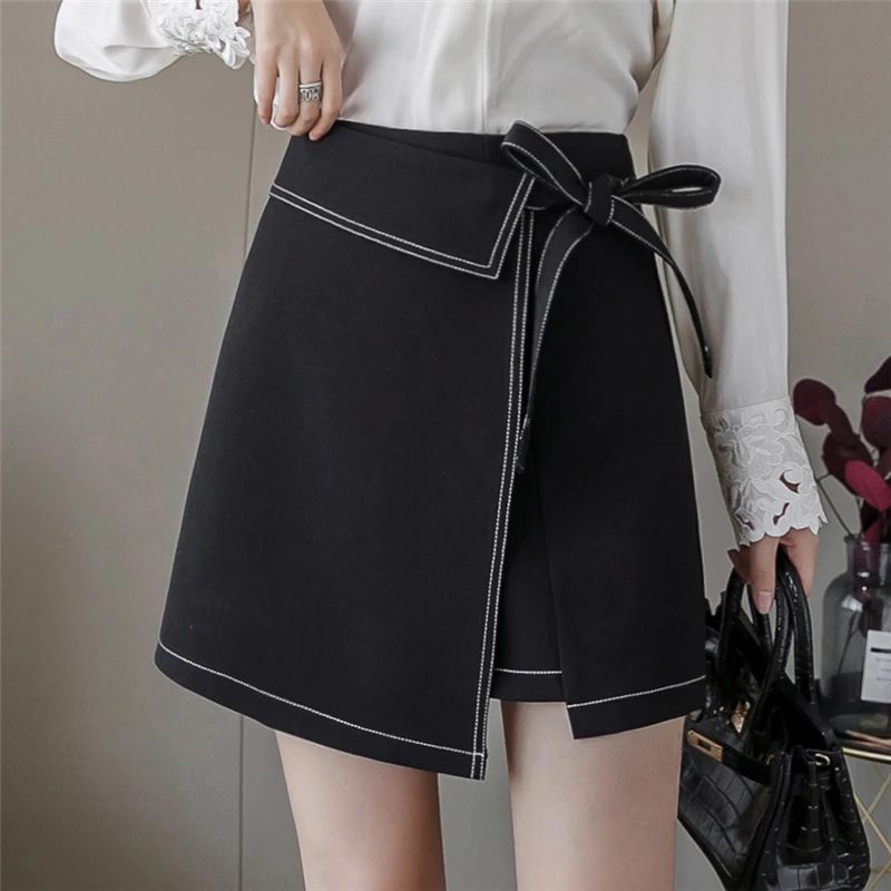 New Fashion Lace-up High Waist Women Skirt Summer Chic Irregular A-line Mini Skirts Female Casual Short Skirts Black/White midi skirt Skirts