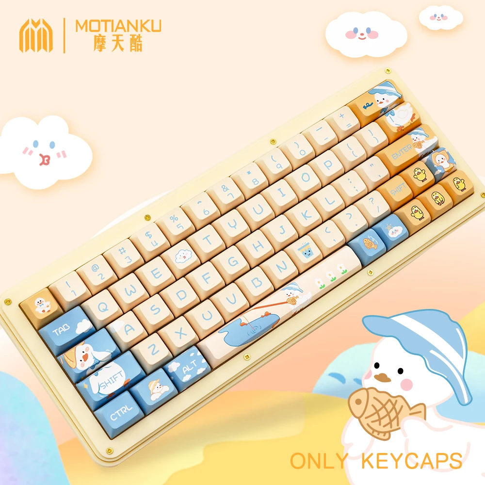 

SUMREDA 144 Keys Cute Duck Cartoon Theme Keycaps XDA Profile Key Caps English for 61/64/68/84/87/96/98/104 Mechanical Keyboard