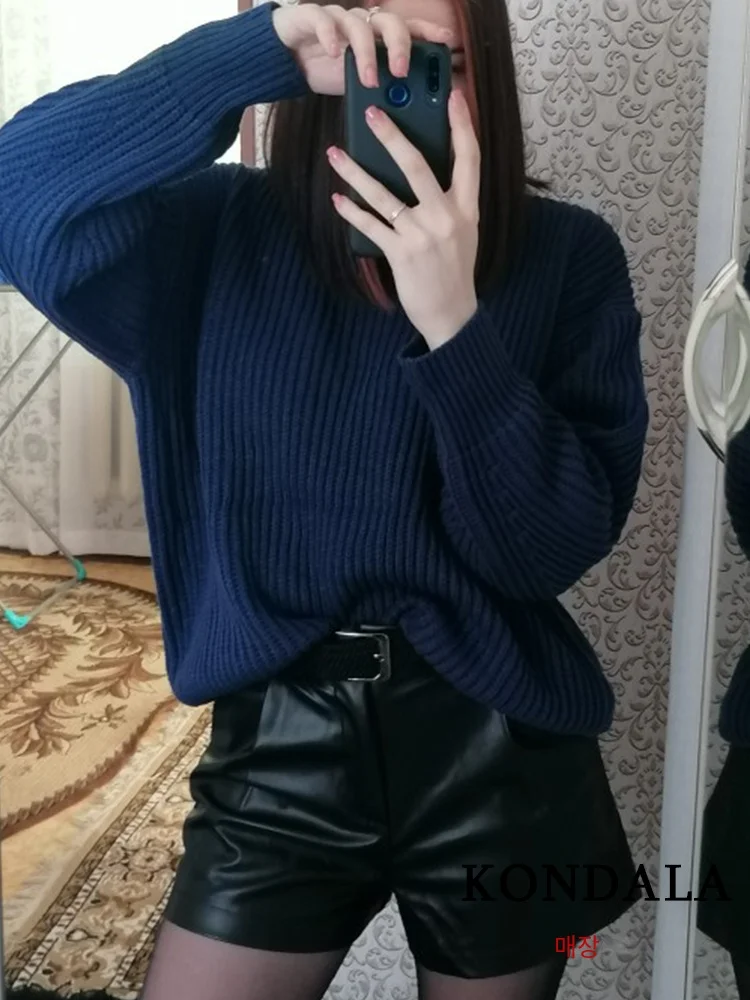 콘달라 2025 여성용 빈티지 PU 가죽 반바지 하이웨이스트 언디파인드 드레이프 팬츠 여성 오피스룩 반바지