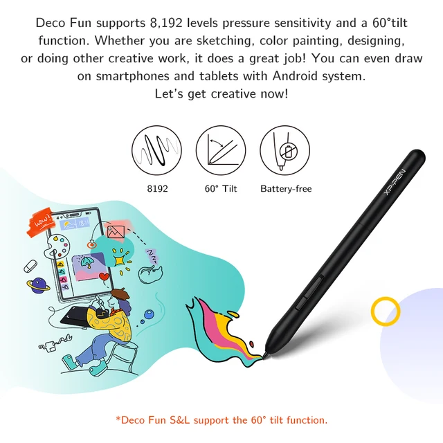 XPPen Deco Fun Graphics Tablet 3 Sizes 8192 Levels Digital Drawing Tablet 60 Degree Tilt for OSU Game Signature Online Study 5