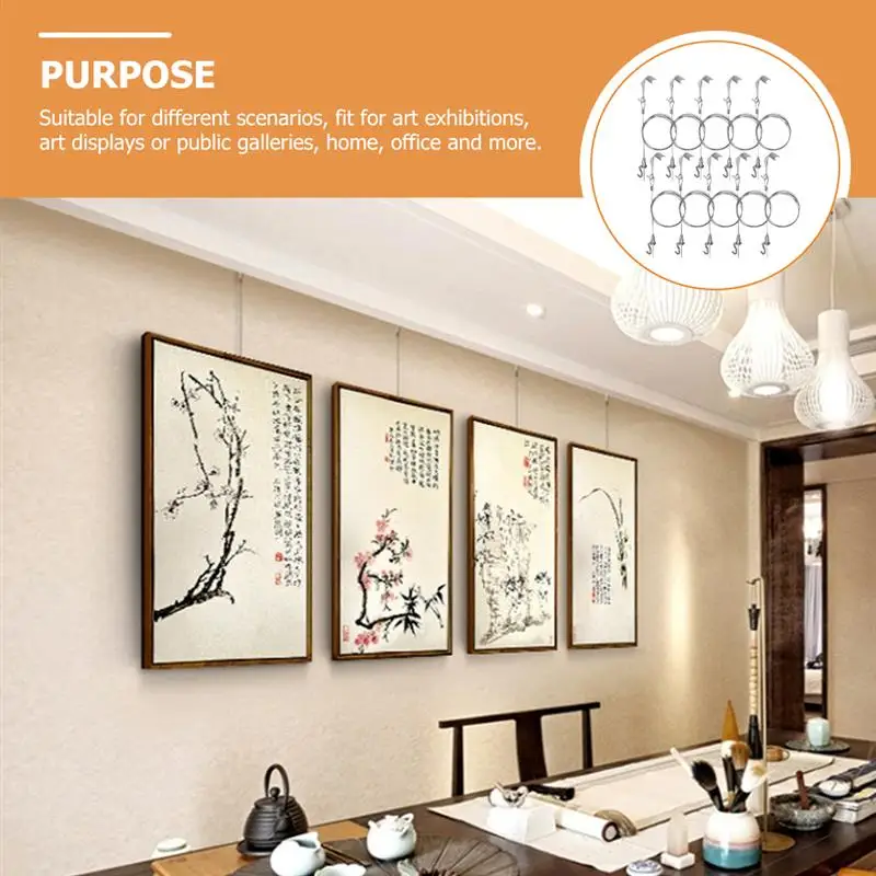 Picture Frame Hangers Hanging Hooks 10pcs Hanging Line Wire Hanger Frame Kit Painting Wire Hooks Rail System Wall Photo Hangers Display Hanging Hooks