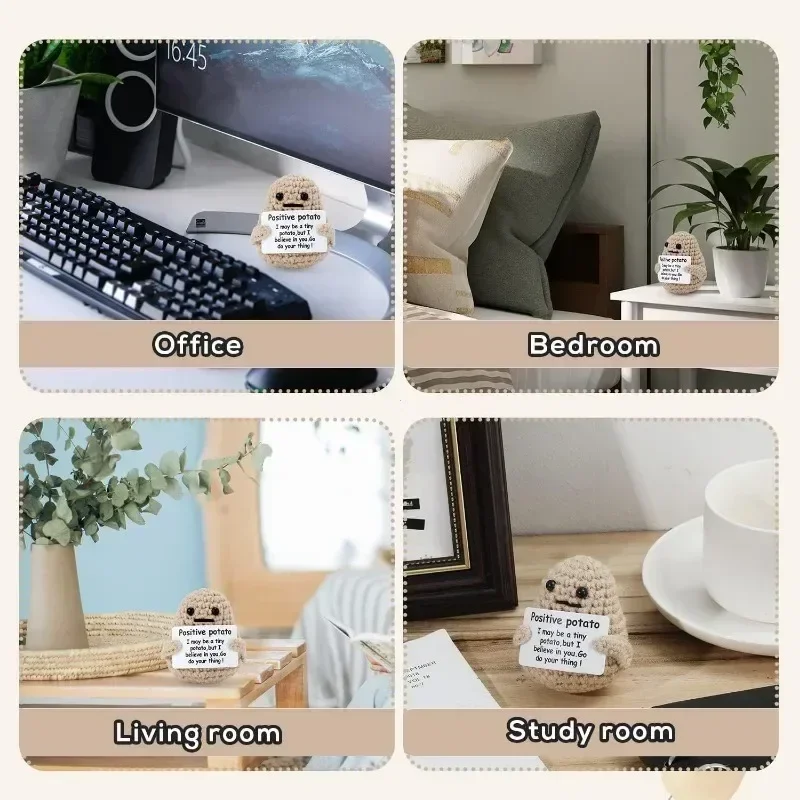 Positive Energy Potato Hug Pocket Mini Handmade Plush Wool Knitting Doll with Card Funny Christams Gifts Figure Toys Decoration