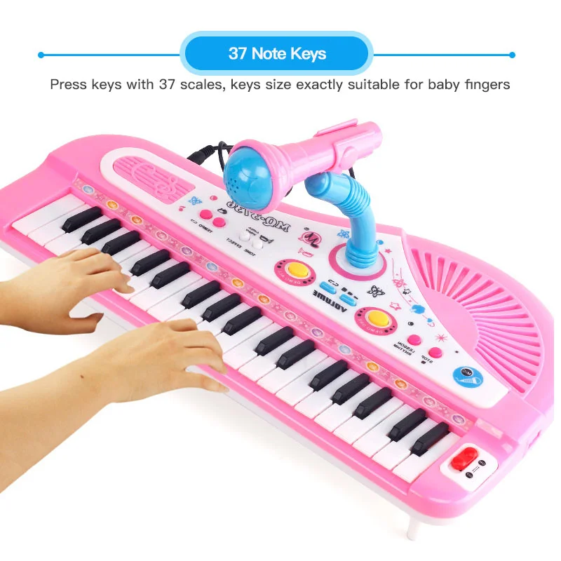 Deevoka Piano Teclado Infantil 37 Teclas Piano para Crianças Piano  Eletrônico com Microfone Brinquedos Educativos para 3 4 5 6 Anos , ROSA 