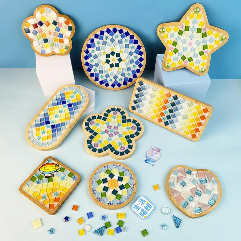Diy mosaic supplies creative DIY mosaic coaster handmade material bamboo tableware mat tray kids DIY toy craft kit