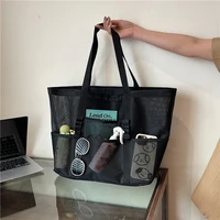 Portable Mesh Beach Bag For Women Makeup Travel Storage Wash Bag Summer Travel Swimming Bath Bag Organizer Shopper Totes - Image 4