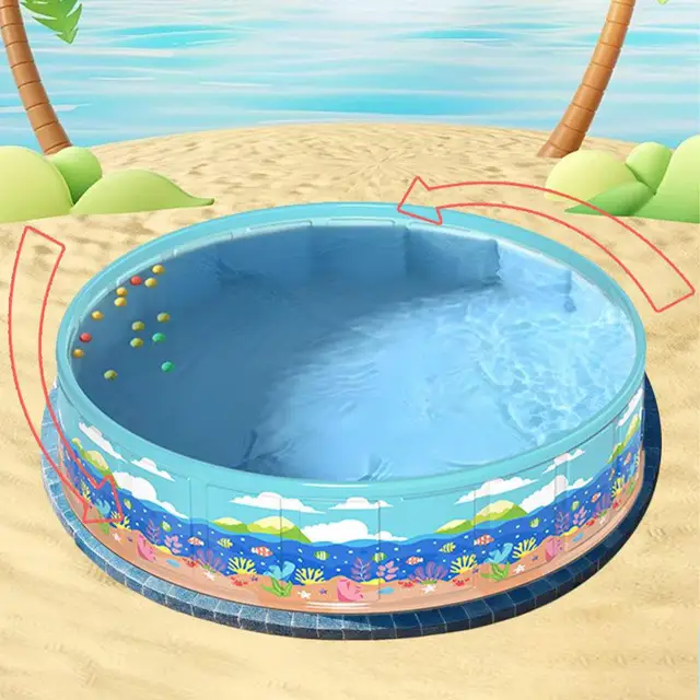 Wading Pool For Kids PVC Foldable Wading Pool Non-Inflatable For Child Save Space Design Bathing Tub Anti-Slip For Water Party 3