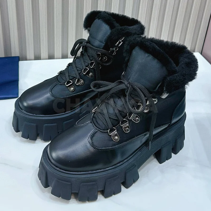 

Women Short Boots Winter New Real Leather Upper Platform Design Thick Bottom Increase Ankle Boots Non Slip Warmth Female Shoes