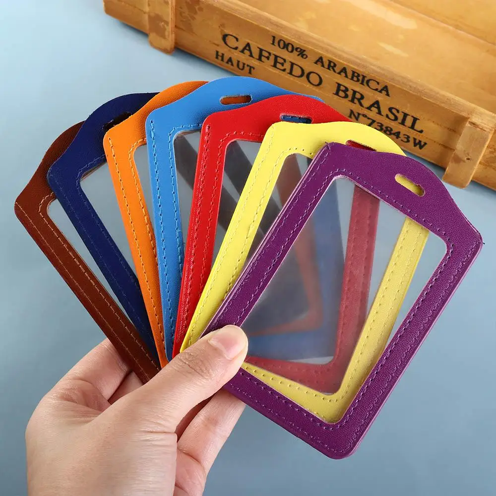 Badge Holder PU Leather ID Badge Case Work Identity Double-Sided Business Card Employee Colorful Name Cover Students