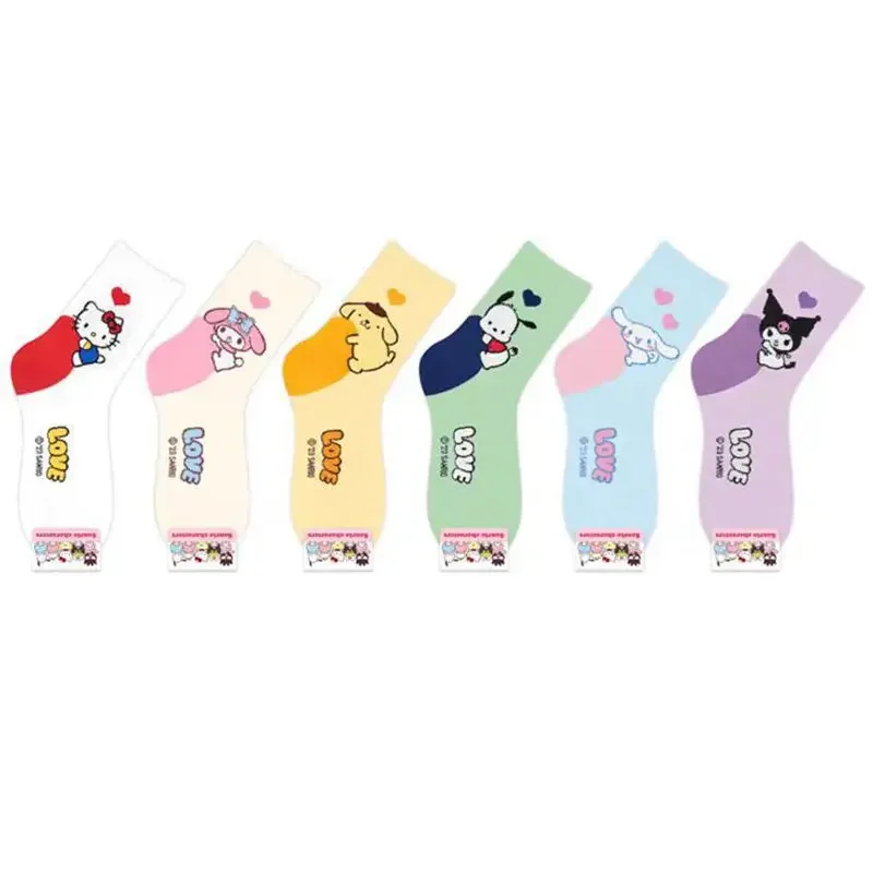 

Чулки Sanrio кавайные аниме Hello Kitty для девочек, теплые домашние носки из чистого хлопка Kuromi Melody Cinnamoroll, Теплые повседневные носки, подарок для девочек