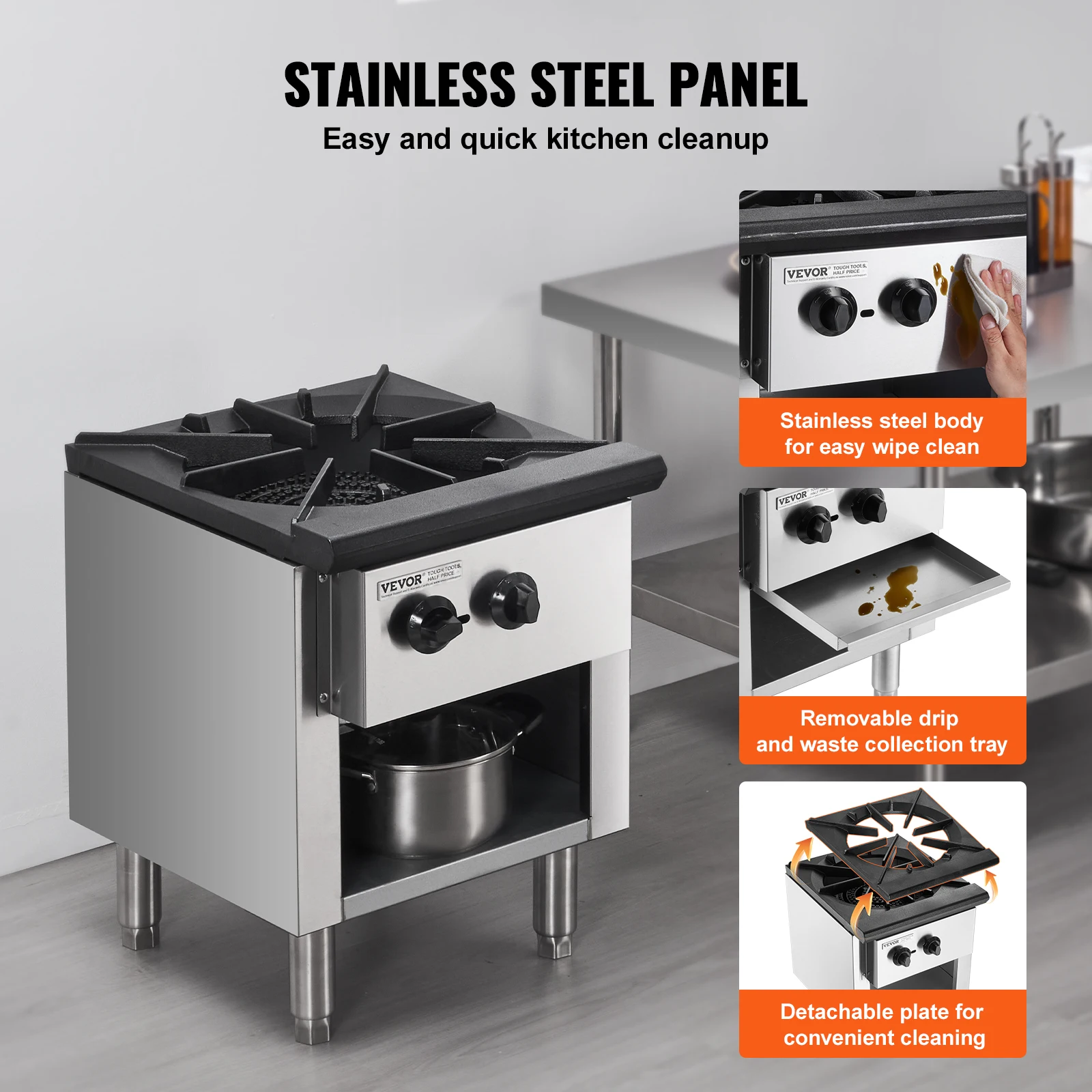 VEVOR 28000BTU 90000BTU Commercial Gas Stove with Cabinet Propane and Natural Gas Countertop Cooking Stove for Restaurant Buffet 5