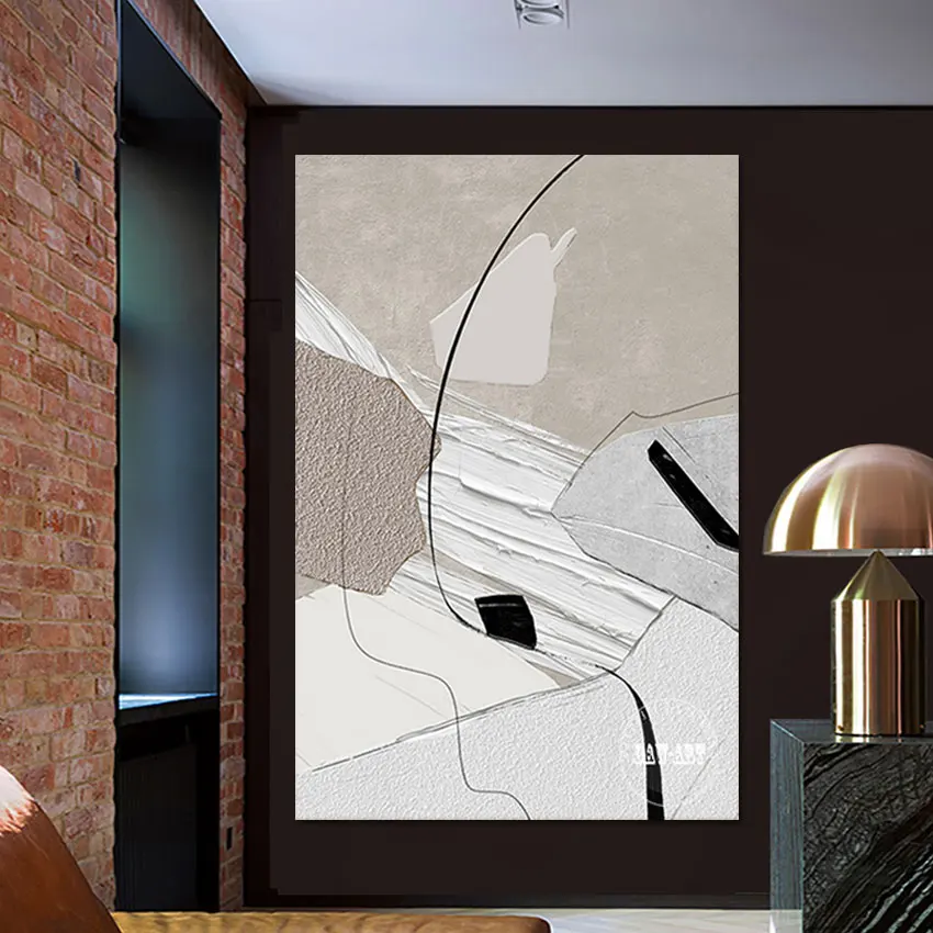 

Abstract Art Modern Decor Painting Knife Wall Poster Canvas Picture Frameless Handmade Artwork White Acrylic Texture Design