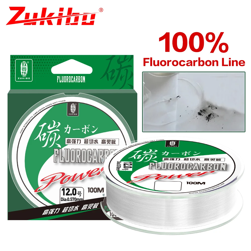 ZUKIBO 50m 100m 100% Fluorocarbon Fishing Line Super Strong