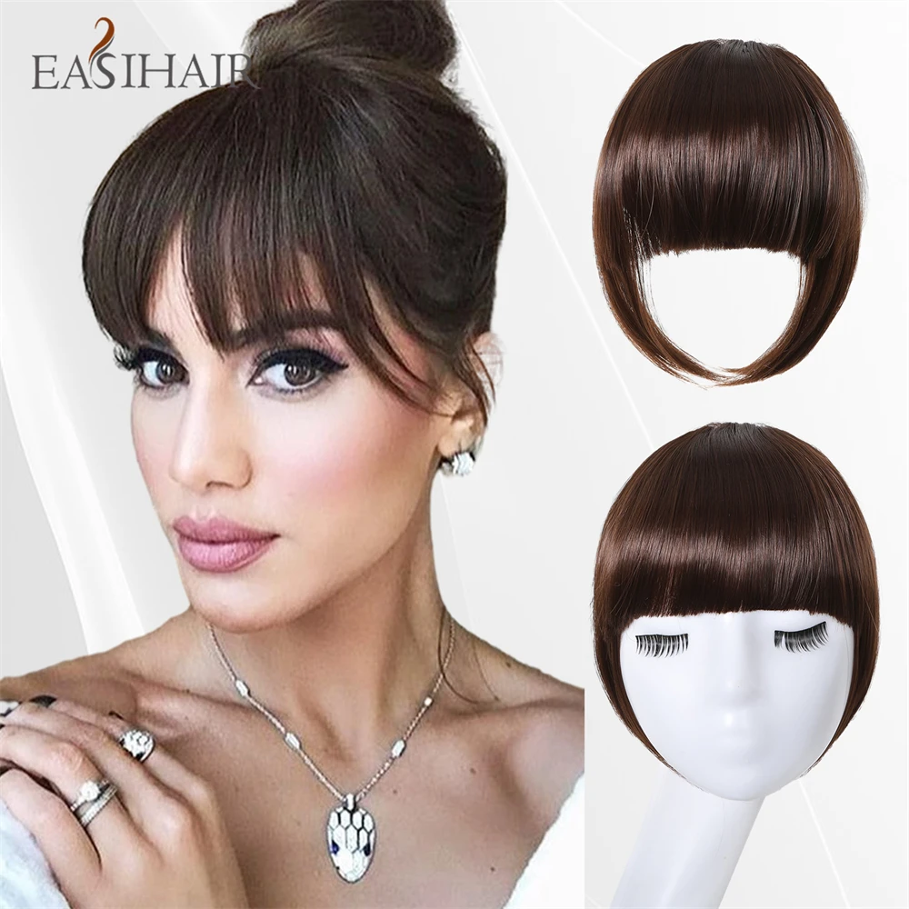 EASIHAIR synthetic bang hair fringe clip in for women fake blunt brown heat resistant hairpieces synthetic bangs synthetic hair extension