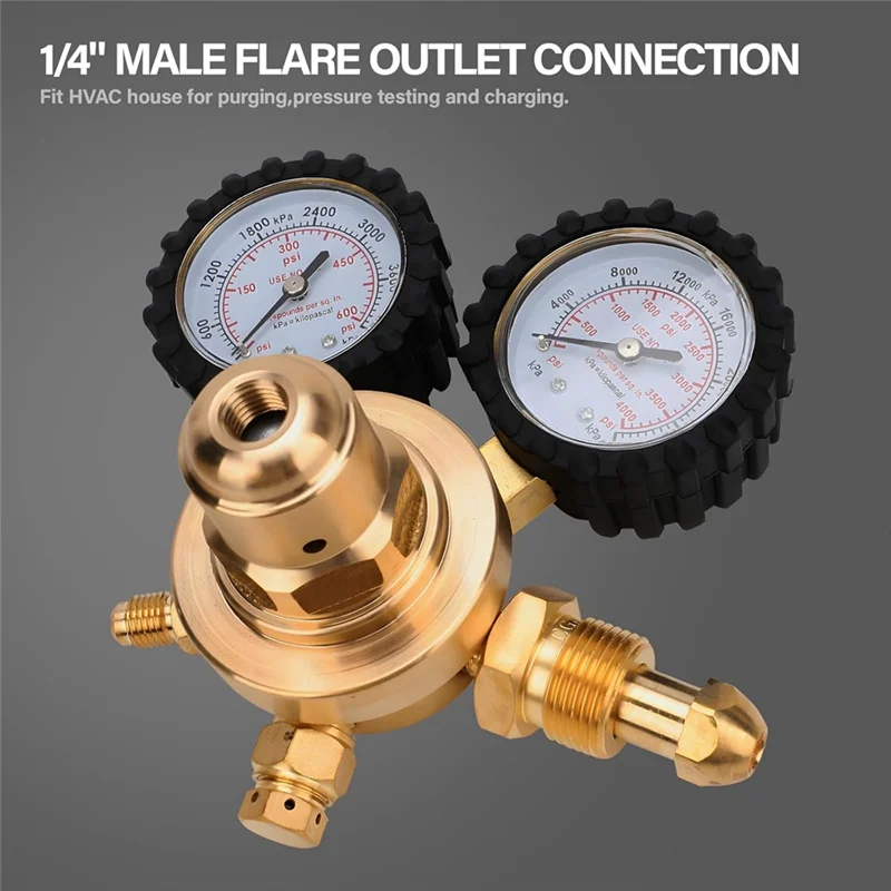 Nitrogen Regulator With CGA580 Inlet & 1/4" Flare Output - 0-600 PSI Range For HVAC Purging & Welding